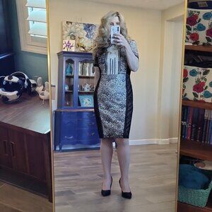 Beguile By Byron Lars Creates a Collage of Lace & Metal Trim Flattering Dress 8